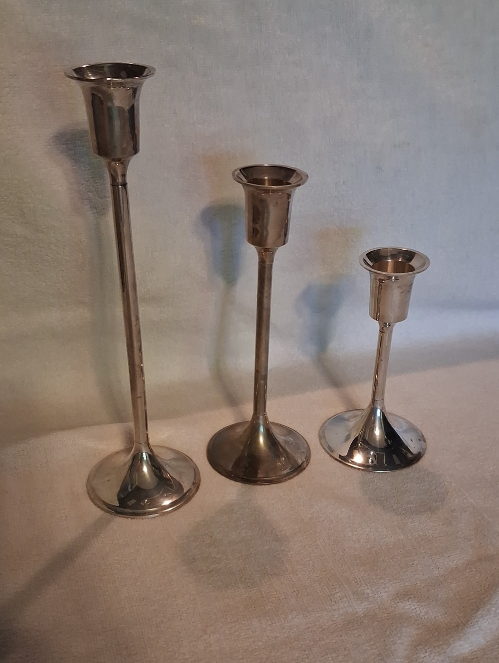 Polished Silver Taper Candle Holders - 3 Silver Plated International Silver